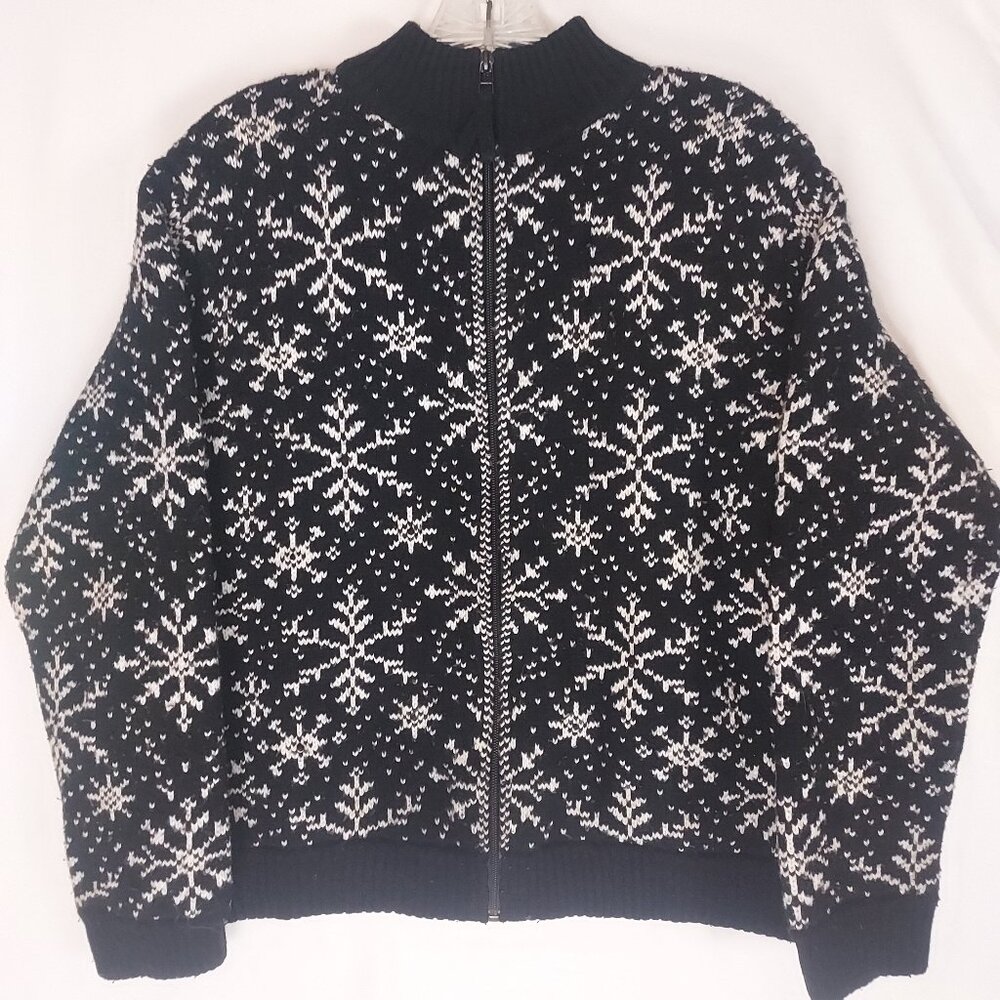 Vintage Valerie Stevens Wool Cardigan Snowflake Sweater Christmas XL Full Zip
